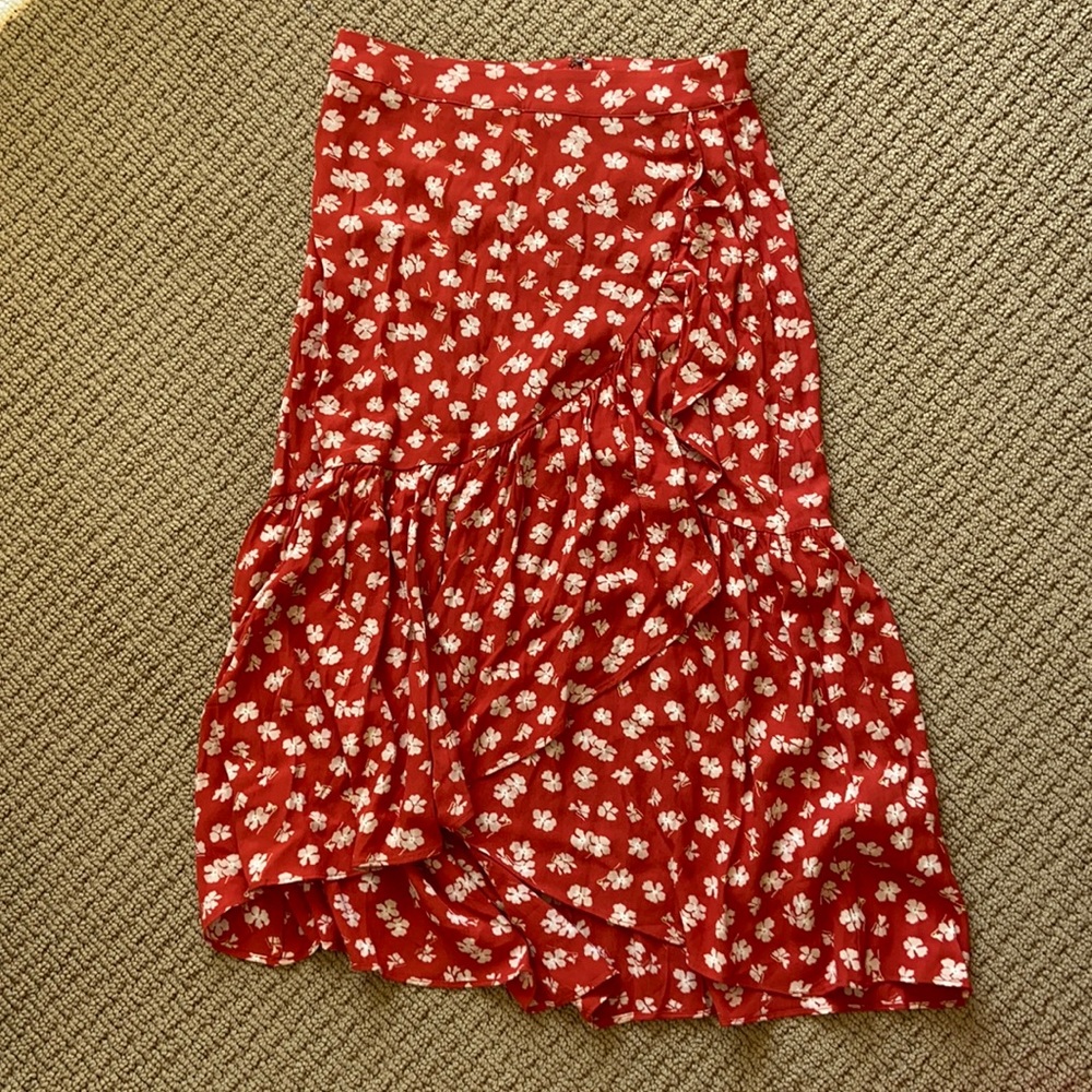 Madewell Red Flower Wrap Skirt